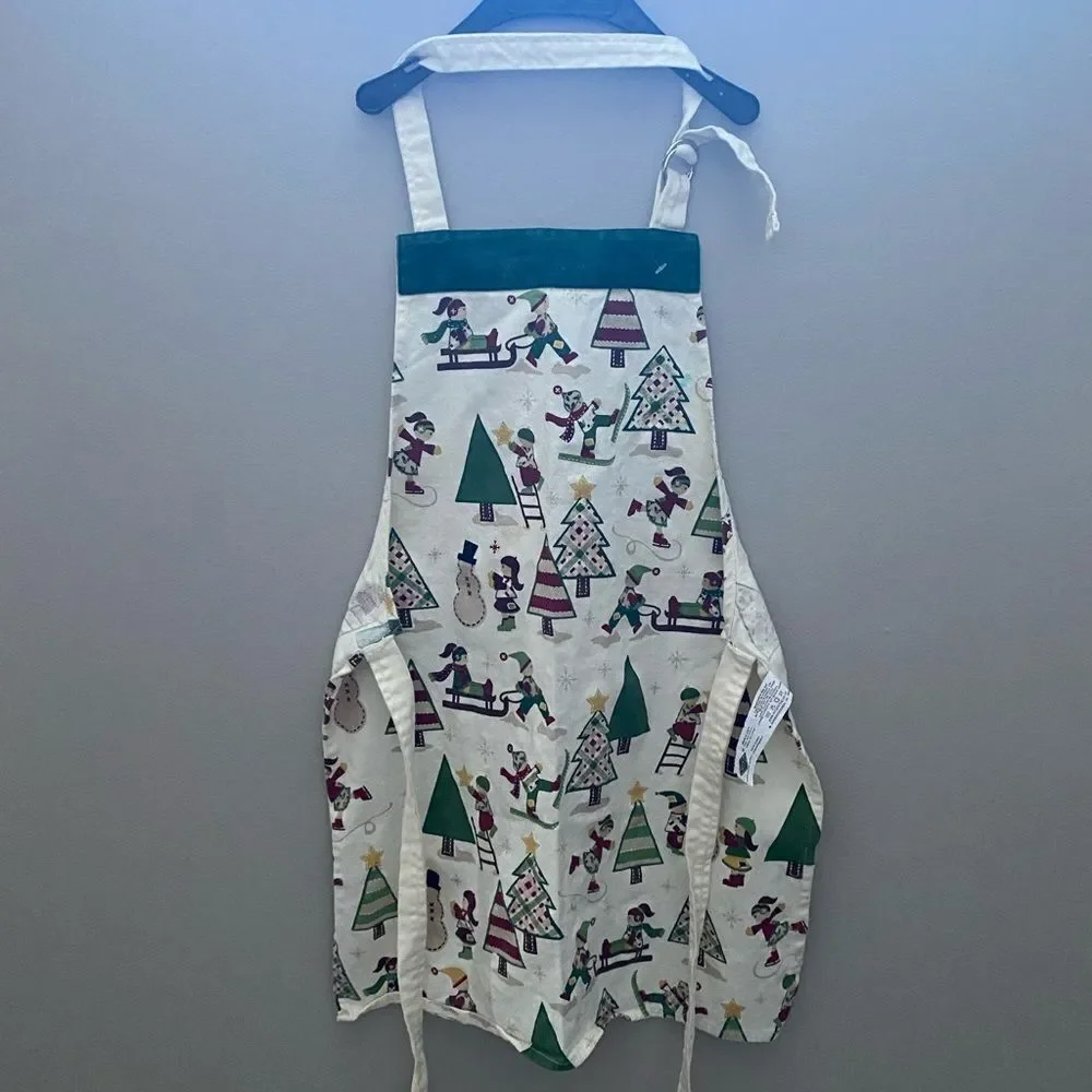 Ritz Christmas Tree Kids Green and Cream Holiday Apron